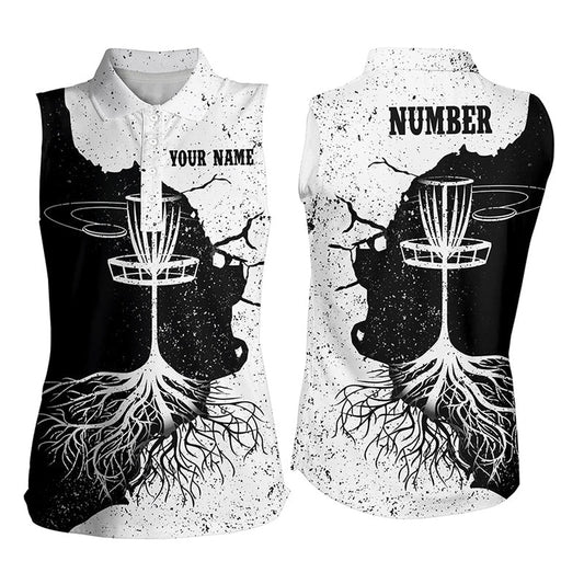 Womens Sleeveless Disc Golf Polo Shirt Custom Black White Disc Golf Shirts Disc Golf Gifts, Women Golf Shirts