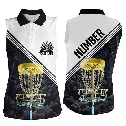 Womens Sleeveless Disc Golf Polo Shirt Golden Disc Golf Basket, Custom Disc Golf Shirts, Women Golf Shirts