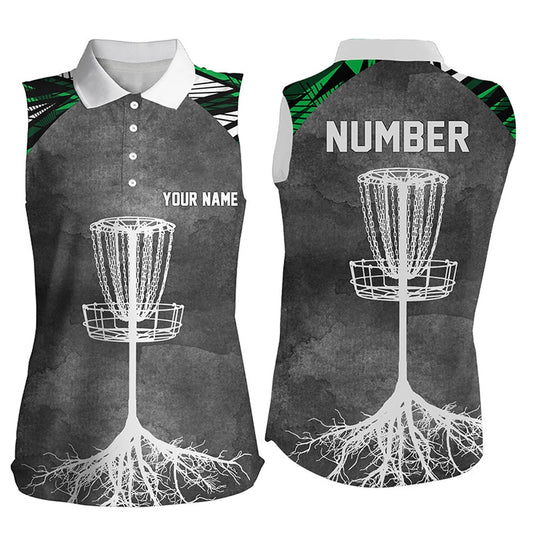 Womens Sleeveless Disc Golf Polo Shirt Grey Green Camo Custom Disc Golf Shirtss, Women Golf Shirts