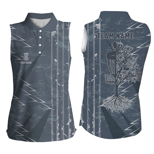 Womens Sleeveless Disc Golf Polo Shirts Custom Blue Vintage Team Disc Golf Jersey, Disco Golf Outfit, Women Golf Shirts