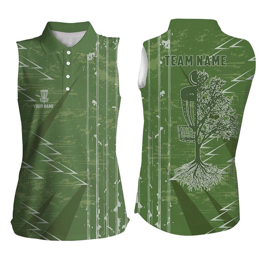 Womens Sleeveless Disc Golf Polo Shirts Custom Green Vintage Team Disc Golf Jersey, Disc Golf Outfit, Women Golf Shirts