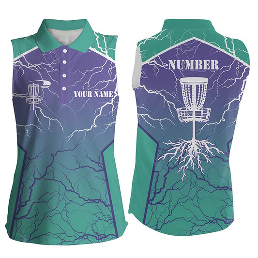 Womens Sleeveless Disc Golf Polo Shirts Lightning Thunder Custom Disc Golf Jerseys  Turquoise, Women Golf Shirts