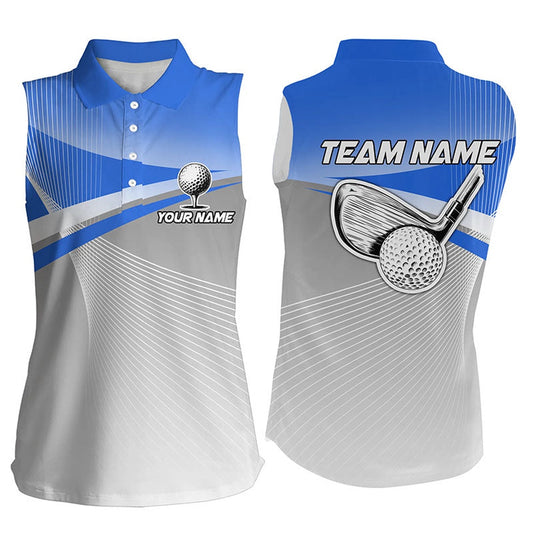 Womens Sleeveless Golf Polo Shirts Custom Blue Sport Golf Apparel, Unique Golf Gifts, Women Golf Shirts