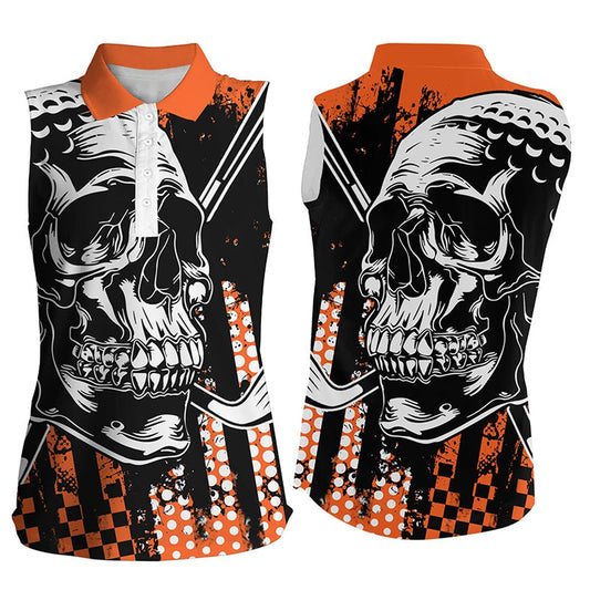 Womens Sleeveless Golf Polo Shirts Golf Skull Ladies Golf Outfits  Orange, Women Golf Shirts
