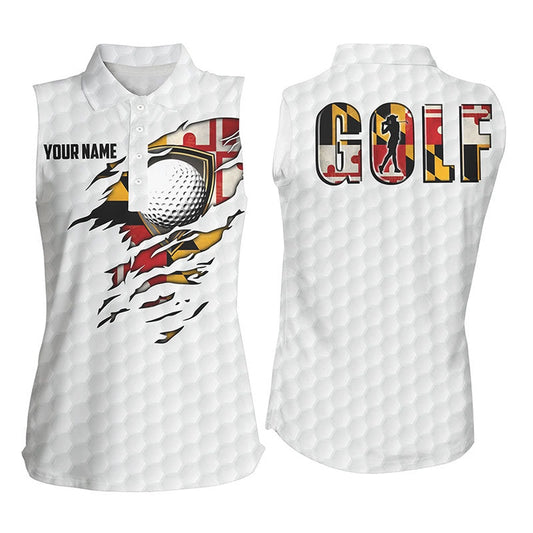 Womens Sleeveless Golf Polo Shirts Vintage Maryland Flag Custom Team Golf Shirts, Patriot Golf Tops, Women Golf Shirts