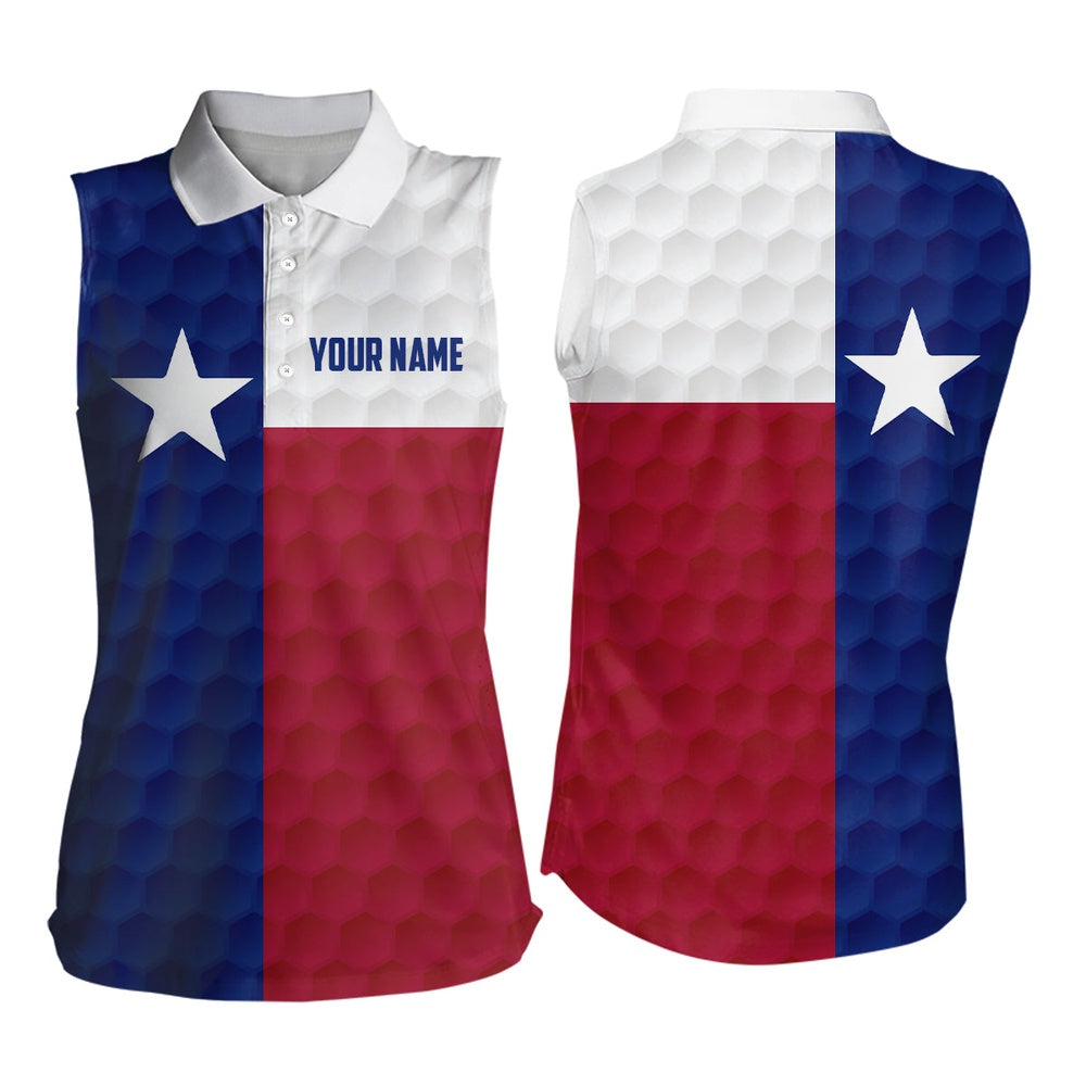 Womens Sleeveless Golf Polos Custom Texas Flag Golf Ball Polos Shirt For Ladies, Golfing Gifts, Women Golf Shirts