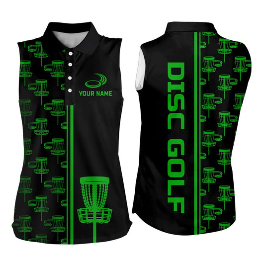 Womens Sleeveless Golf Polos Shirts Green Gradient Disc Golf Basket Custom Disc Golf Jerseys, Women Golf Shirts