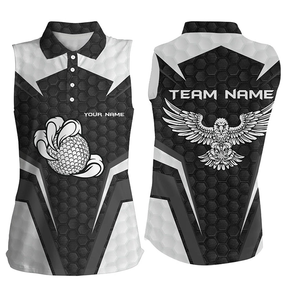 Womens Sleeveless Golf Tops With American Flag Custom Patriotic Eagle Golf Poloss, Women Golf Shirts