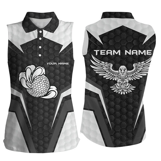 Womens Sleeveless Golf Tops With American Flag Custom Patriotic Eagle Golf Poloss, Women Golf Shirts