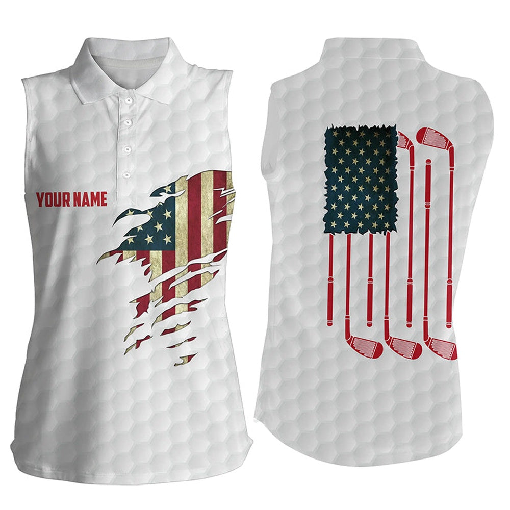 Womens Sleeveless Polo Shirt American Flag Patriot Vintage Flag Golf Clubs Golf Shirt Women, Women Golf Shirts