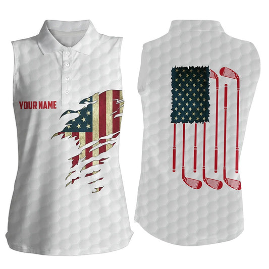 Womens Sleeveless Polo Shirt American Flag Patriot Vintage Flag Golf Clubs Golf Shirt Women, Women Golf Shirts