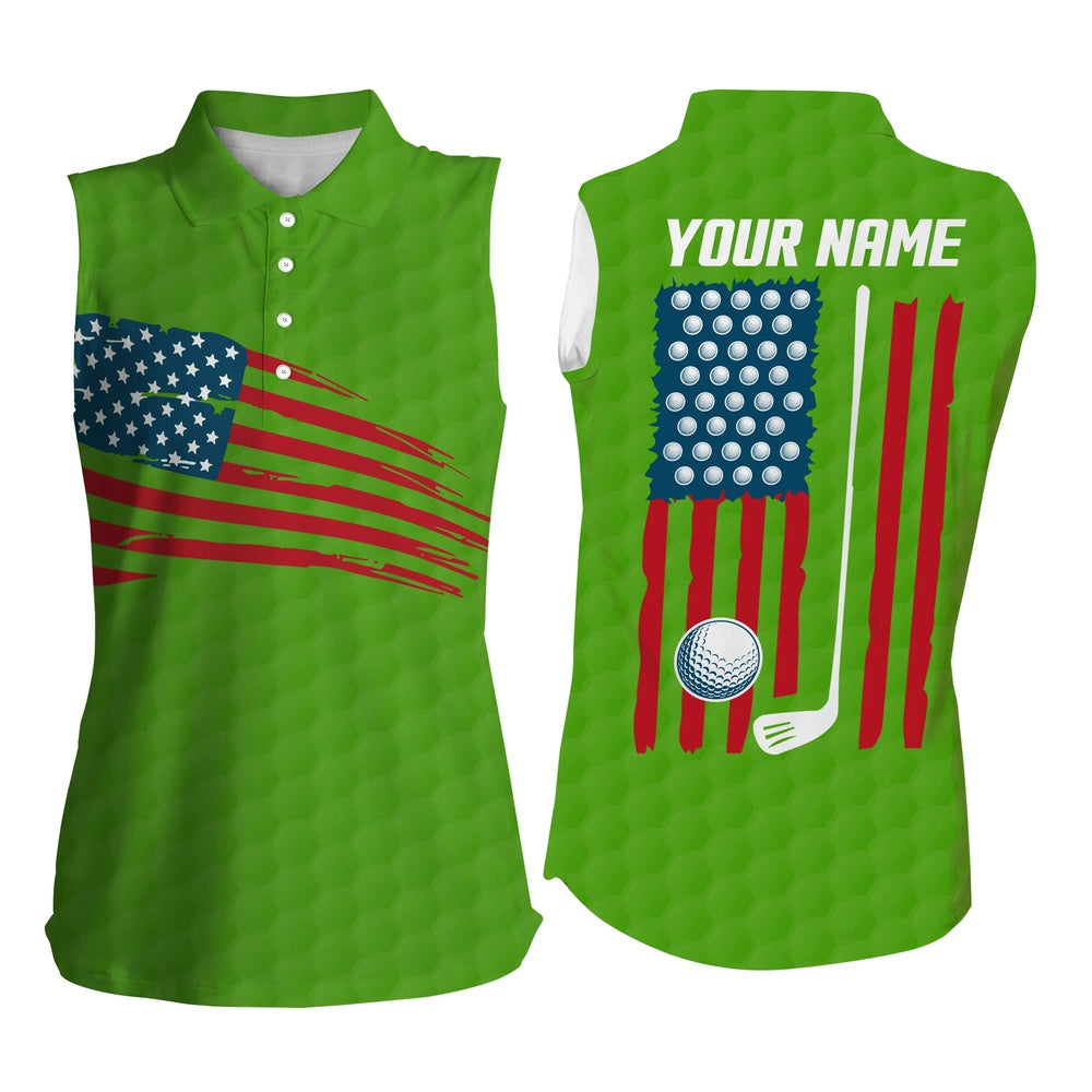 Womens Sleeveless Polo Shirt American Flag Patriotic Golf Shirts Custom Name Golf Gifts  Green, Women Golf Shirts
