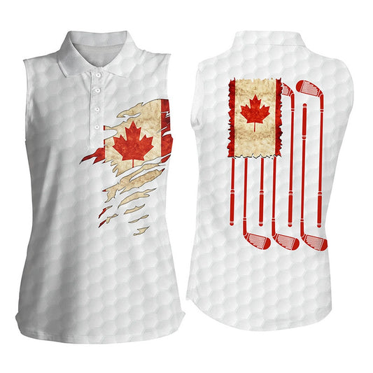 Womens Sleeveless Polo Shirt Canada Flag Patriot Vintage Flag Golf Clubs Golf Shirt Women, Women Golf Shirts