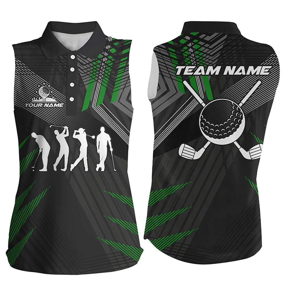 Womens Sleeveless Polo Shirt Custom Black And Green Golf Clubs, Team Golf Attire For Ladies, Women Golf Shirts