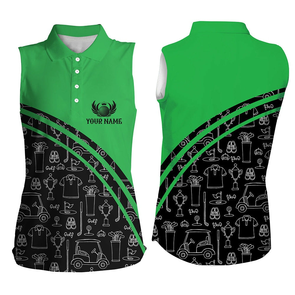 Womens Sleeveless Polo Shirt Custom Black Pattern Short Sleeve Golf Shirts, Golf Gift For Her  Green, Women Golf Shirts