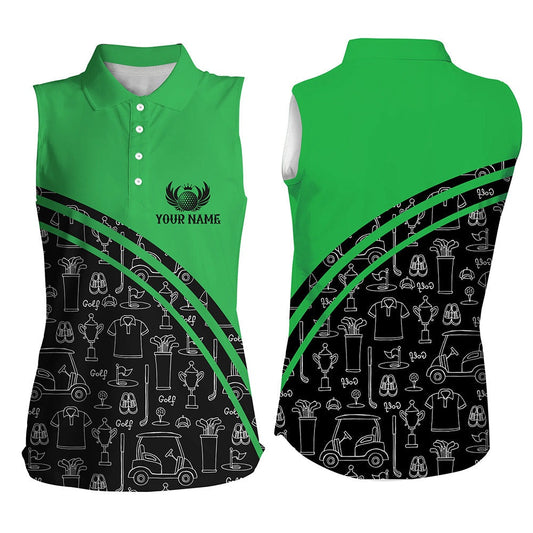 Womens Sleeveless Polo Shirt Custom Black Pattern Short Sleeve Golf Shirts, Golf Gift For Her  Green, Women Golf Shirts