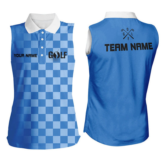 Womens Sleeveless Polo Shirt Custom Blue Ladies Team Golf Shirts, Womens Golf, Women Golf Shirts