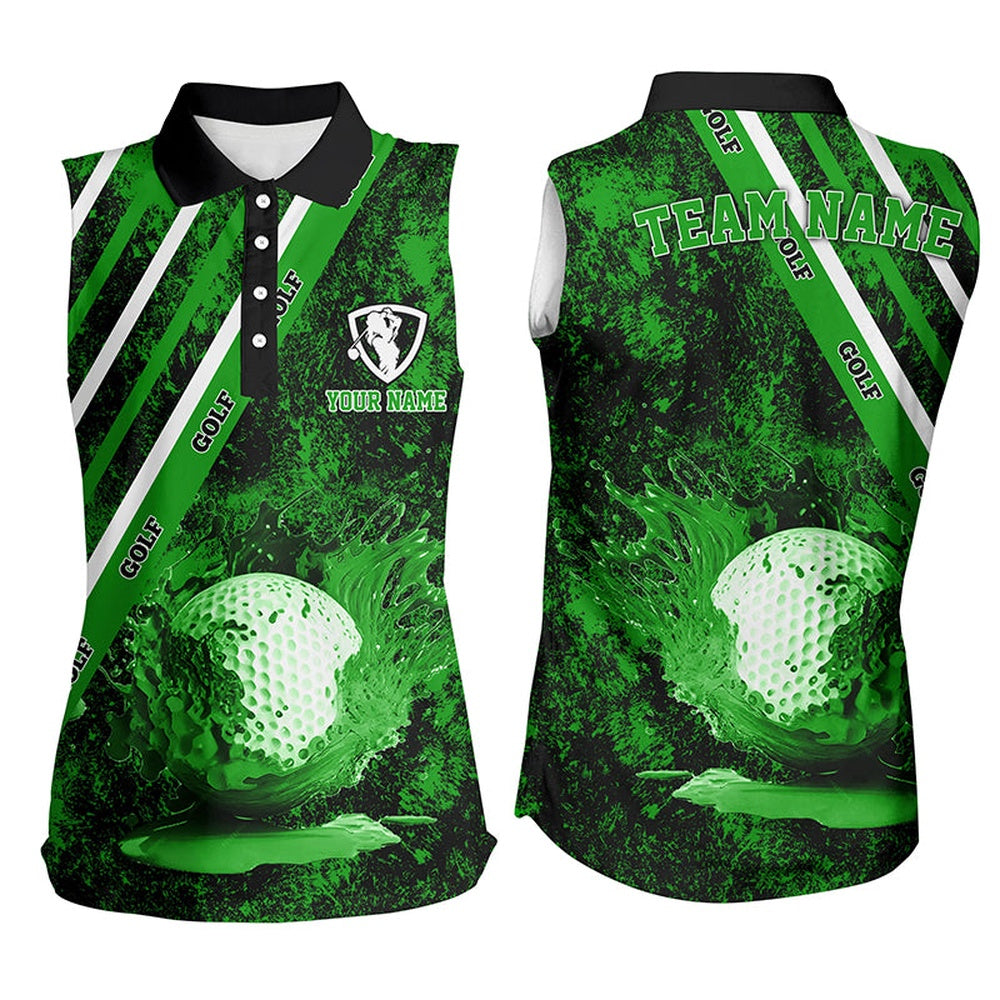 Womens Sleeveless Polo Shirt Custom Green Camo Golf Sport Team Jerseys, Golf Outfits, Women Golf Shirts