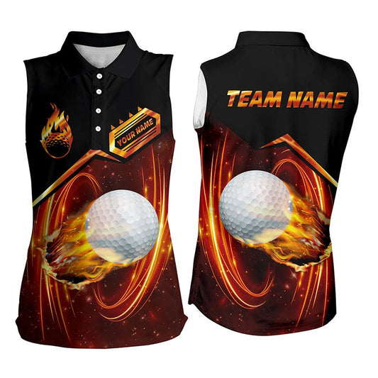 Womens Sleeveless Polo Shirt Custom Light Flame Golf Ball Team Golf Jerseys, Golf Attire, Women Golf Shirts