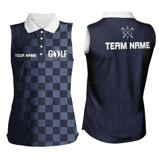Womens Sleeveless Polo Shirt Custom Name Ladies Golf Shirts, Womens Golf Gifts  Navy, Women Golf Shirts