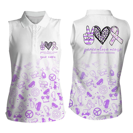 Womens Sleeveless Polo Shirt Custom Purple Heart Peace Love Cure Golf Shirts, Women Golf Shirts