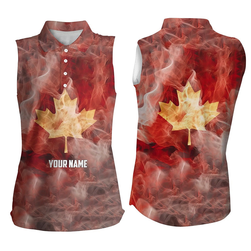 Womens Sleeveless Polo Shirt Custom Smoke Canadian Flag Patriotic Golf Tops For Ladies, Women Golf Shirts