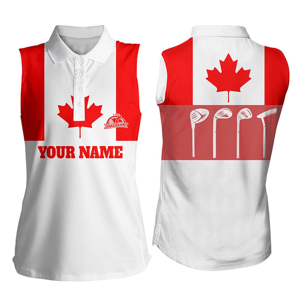 Womens Sleeveless Polo Shirt Golf Club Canadian Flag Patriot Golf Custom White Golf Shirt, Golfing Gift, Women Golf Shirts