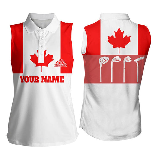 Womens Sleeveless Polo Shirt Golf Club Canadian Flag Patriot Golf Custom White Golf Shirt, Golfing Gift, Women Golf Shirts