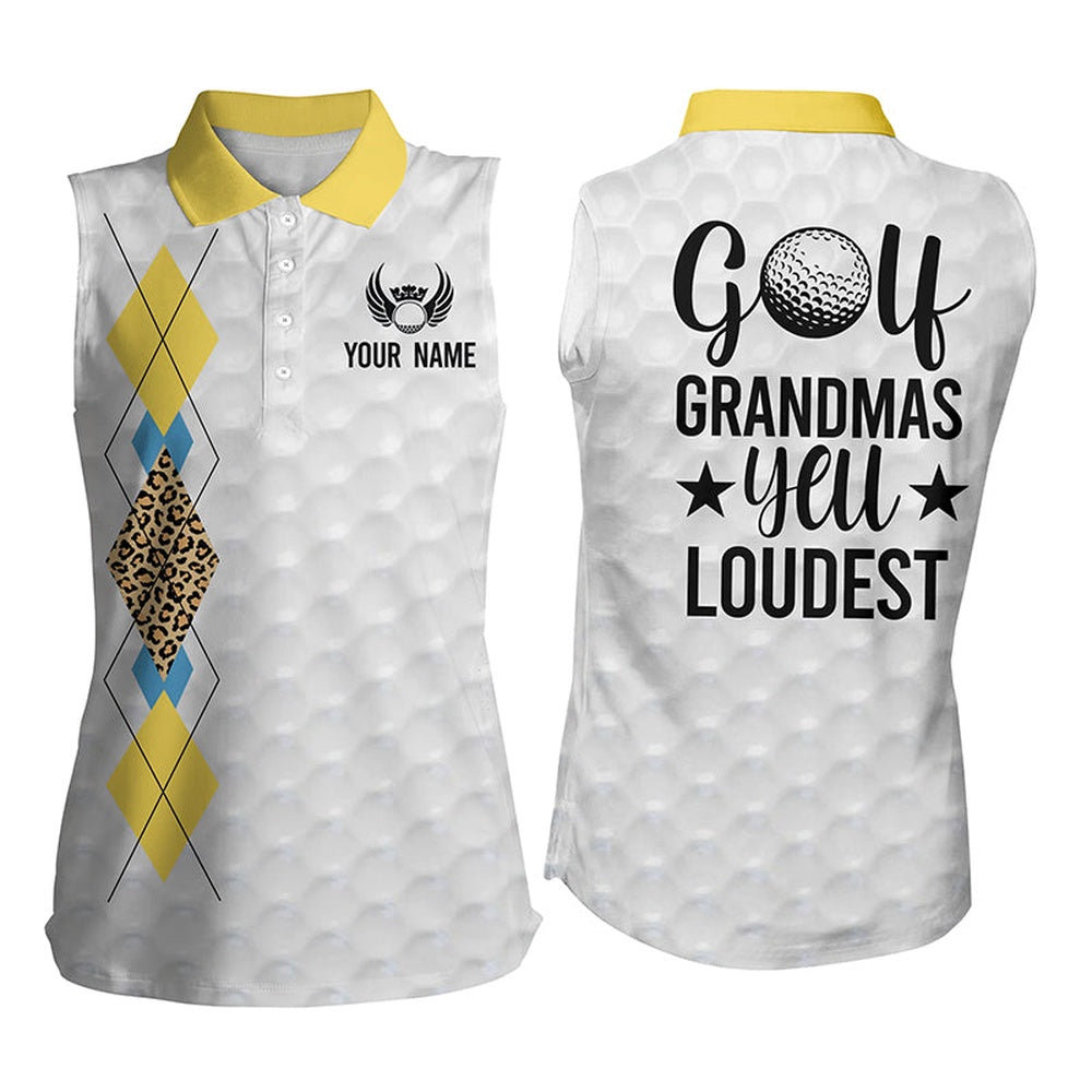Womens Sleeveless Polo Shirt Golf Grandmas Yell Loudest Argyle Leopard Pattern Custom Ladies Golf Top, Women Golf Shirts