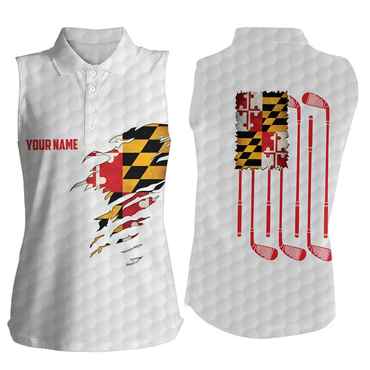 Womens Sleeveless Polo Shirt Maryland Flag Patriot Vintage Flag Golf Clubs Golf Shirt Women, Women Golf Shirts