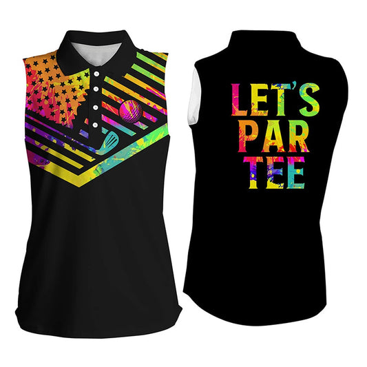 Womens Sleeveless Polo Shirt Watercolor American Flag Patriot Golf Let Par Tee Black Golf Shirt, Women Golf Shirts
