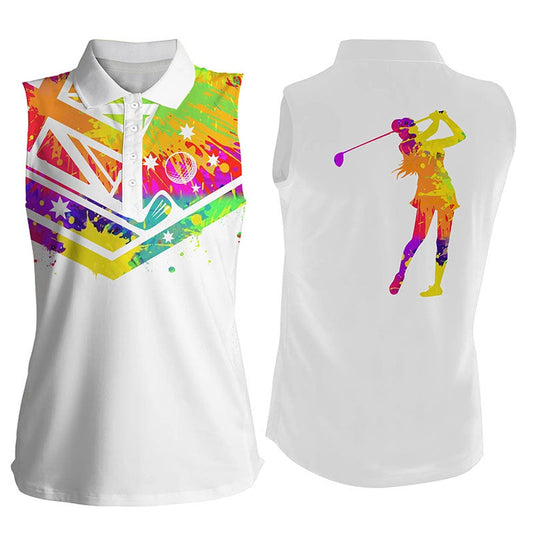 Womens Sleeveless Polo Shirt Watercolor Australia Flag White Golf Shirt, Women Golf Shirts