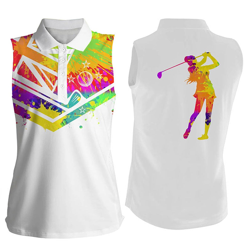 Womens Sleeveless Polo Shirt Watercolor New Zealand Flag White Golf Shirt, Women Golf Shirts
