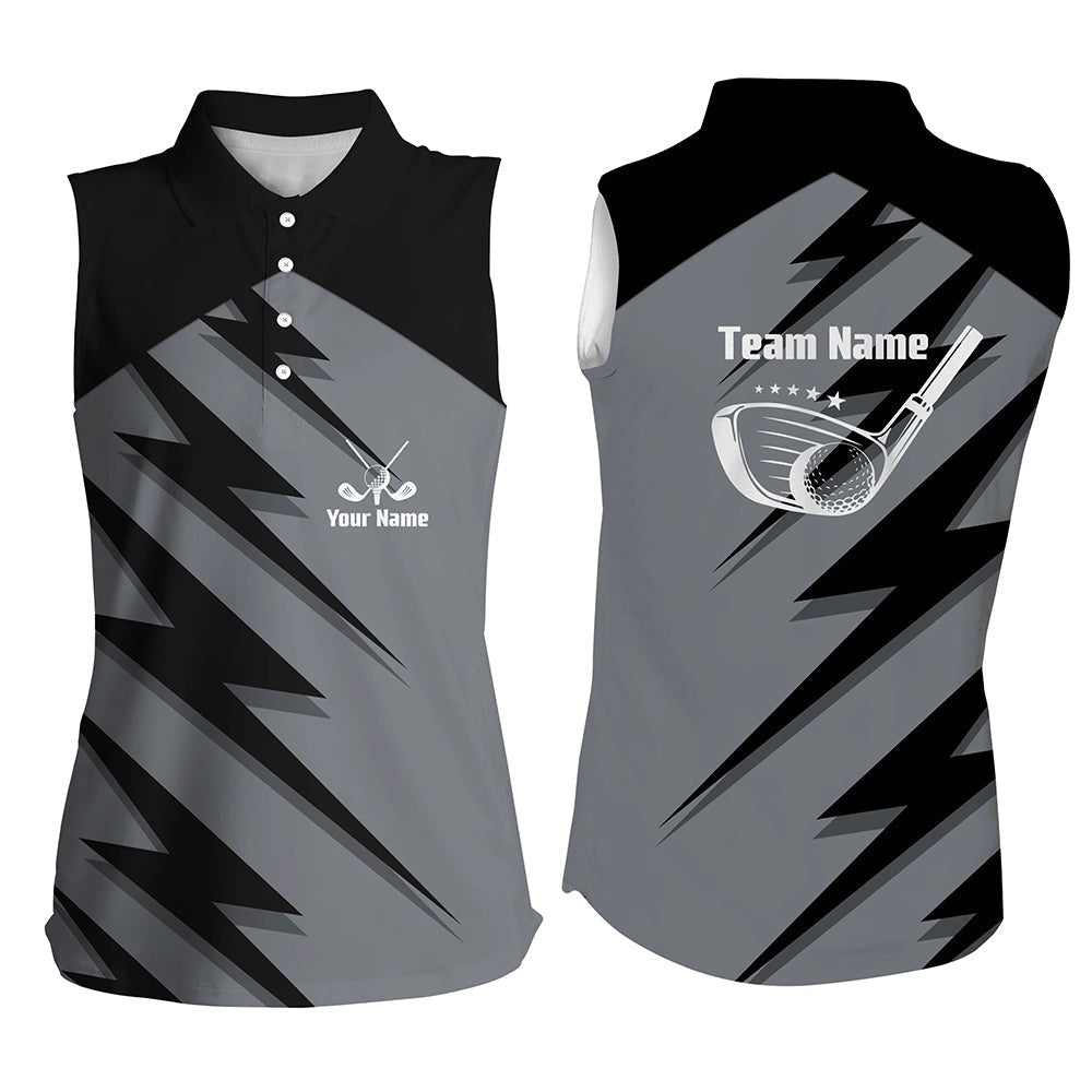 Womens Sleeveless Polo Shirts Black Lightning Custom Name And Team Name Golf Shirt, Golfing Gifts, Women Golf Shirts