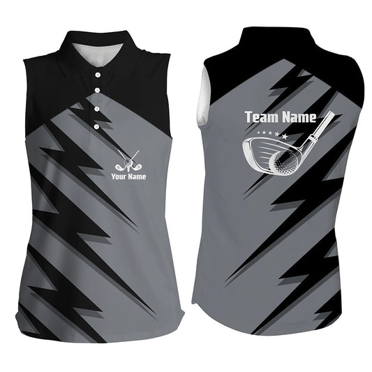 Womens Sleeveless Polo Shirts Black Lightning Custom Name And Team Name Golf Shirt, Golfing Gifts, Women Golf Shirts