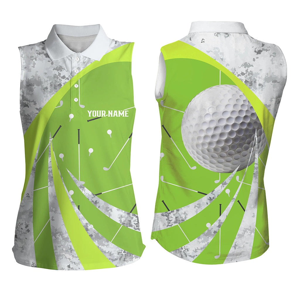 Womens Sleeveless Polo Shirts Custom Green Golf Clubs Pattern, Personalized Golf Gift For The Golfer, Women Golf Shirts