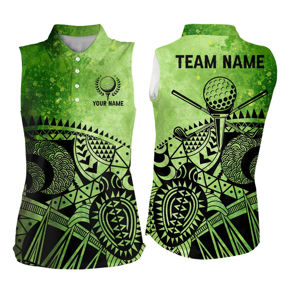 Womens Sleeveless Polo Shirts Custom Tribal Pattern Ladies Golf Sleeveless Tops  Green, Women Golf Shirts
