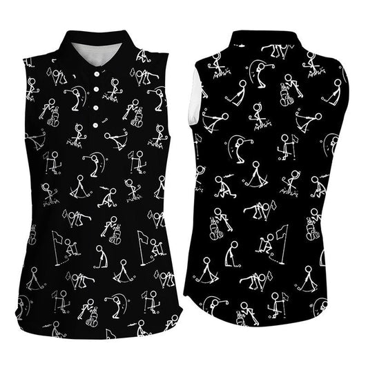 Womens Sleeveless Polo Shirts Funny Golf Pattern, Black Women Polo Shirt, Women Golf Shirts