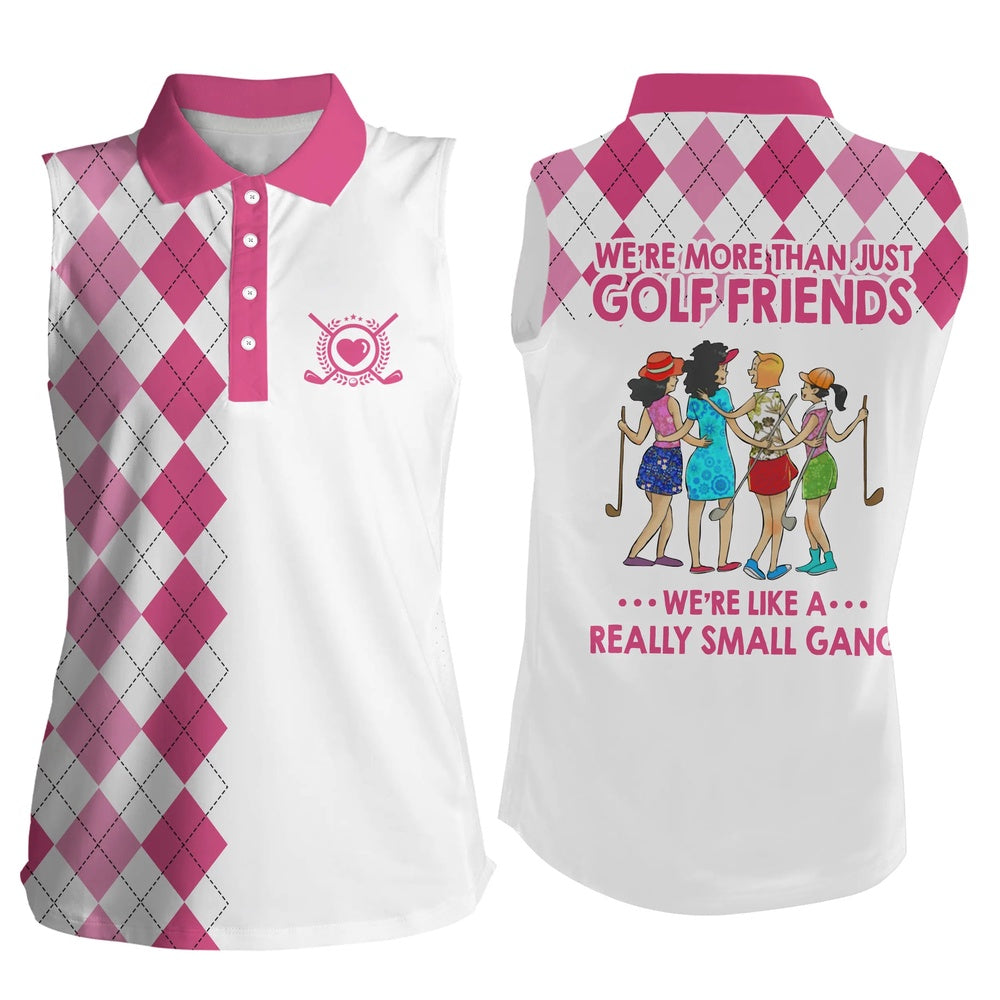 Womens Sleeveless Polo Shirts Multi-Color Argyle Plaid Were More Than Golf Friends Were Small Gang, Women Golf Shirts