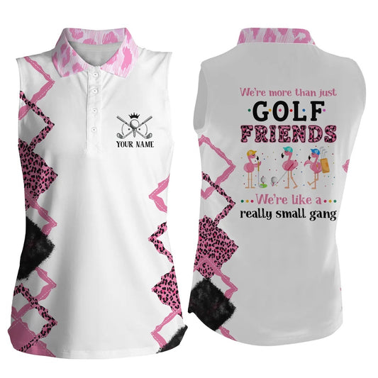 Womens Sleeveless Polo Shirts Were More Than Golf Friends Flamingo Custom Pink Leopard Golf Shirt, Women Golf Shirts