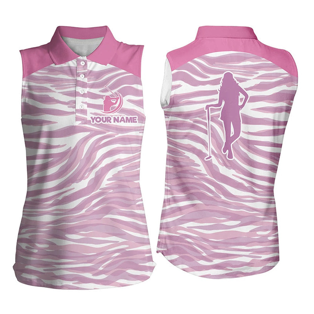 Womens Sleeveless Polos Shirt, Custom Pink Pattern Golf Shirt For Ladies, Golfing Gifts, Women Golf Shirts