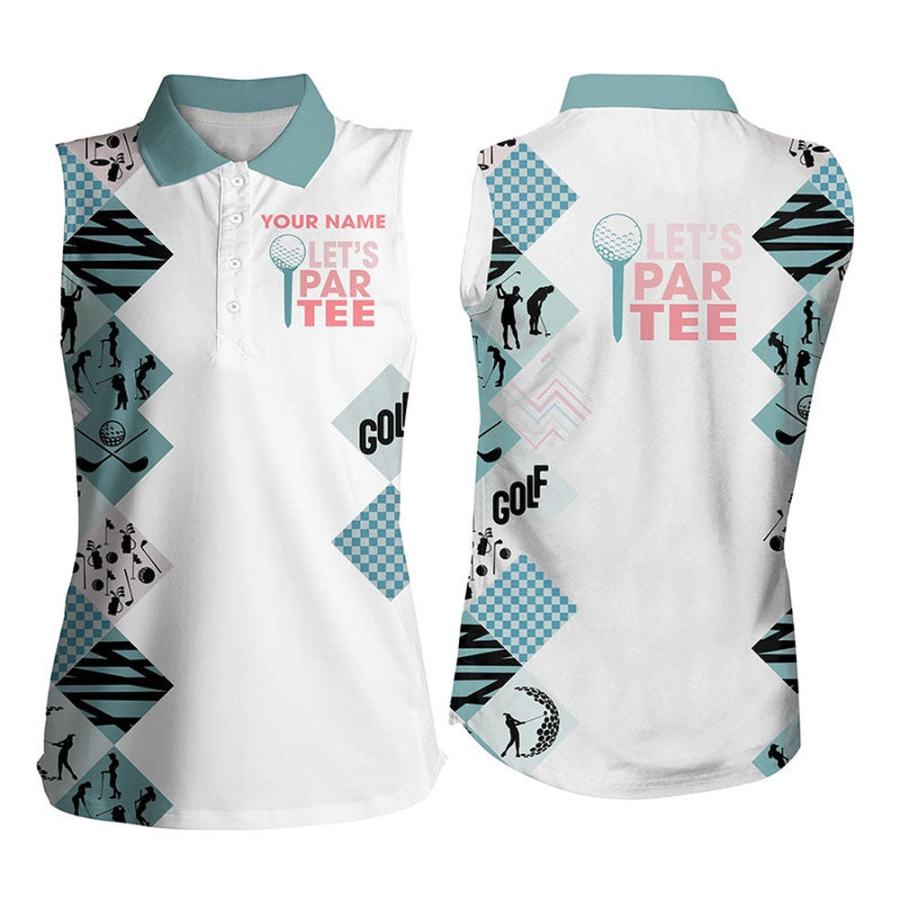 Womens White Golf Sleeveless Polo Shirts Custom Let Par Tee Golf Tops, Golfing Jerseys, Women Golf Shirts