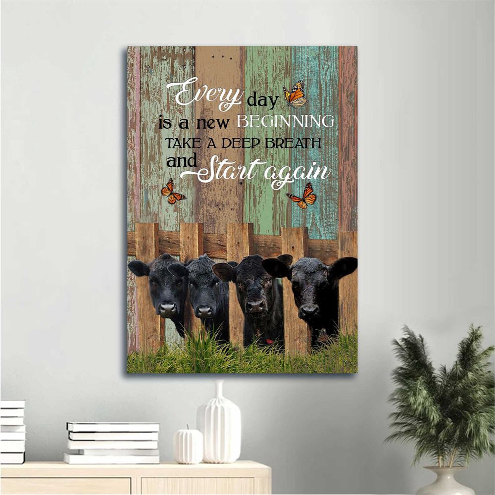 Wooden Fence, Angus Cow, Orange Butterfly Canvas, Everyday Is A New Beginning Canvas, Farm Canvas, Farm Art Decor
