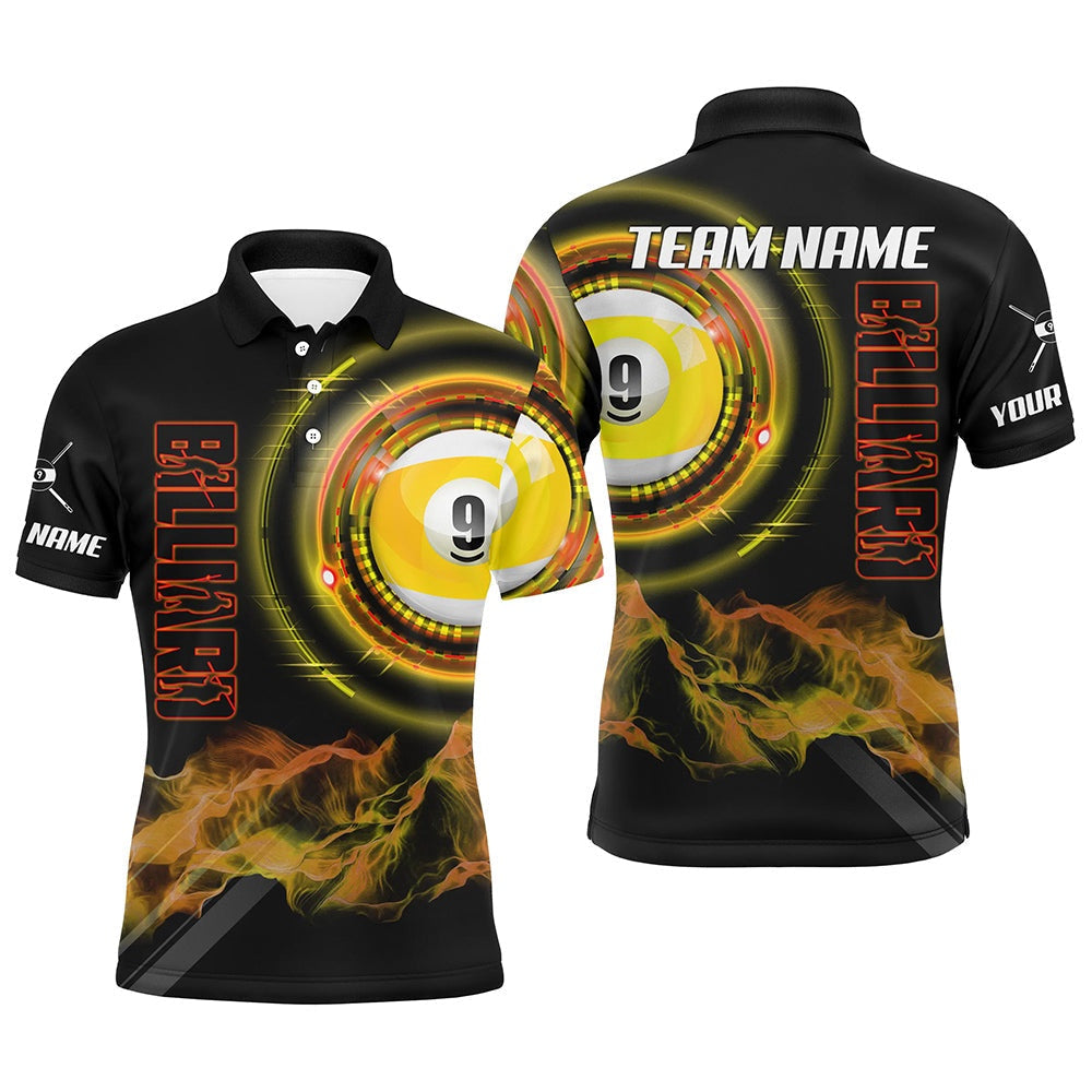Yellow 9 Ball Pool Billiard Custom Billiard Polo Shirts Team League Billiard Shirts, Billiard Team Polo Shirts