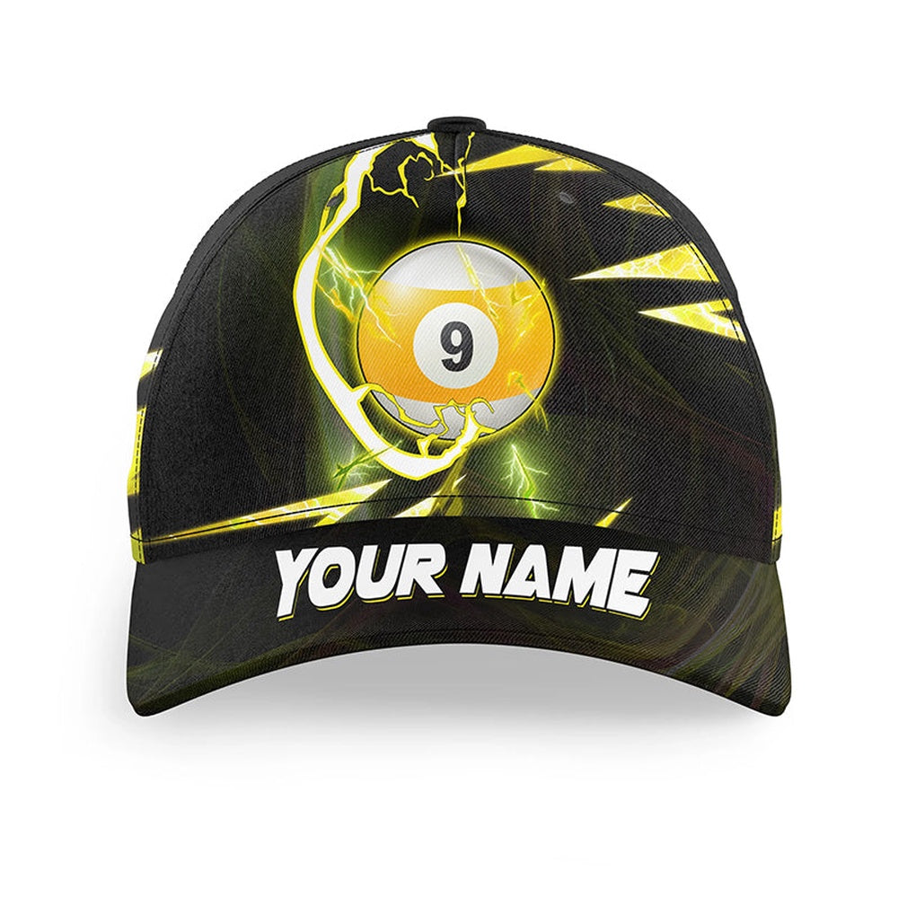 Yellow 9 Ball Pool Thunder Lightning Billiard Caps, Top Hat Billiard Team Shirts, Personalized Billiard Team Cap Hats