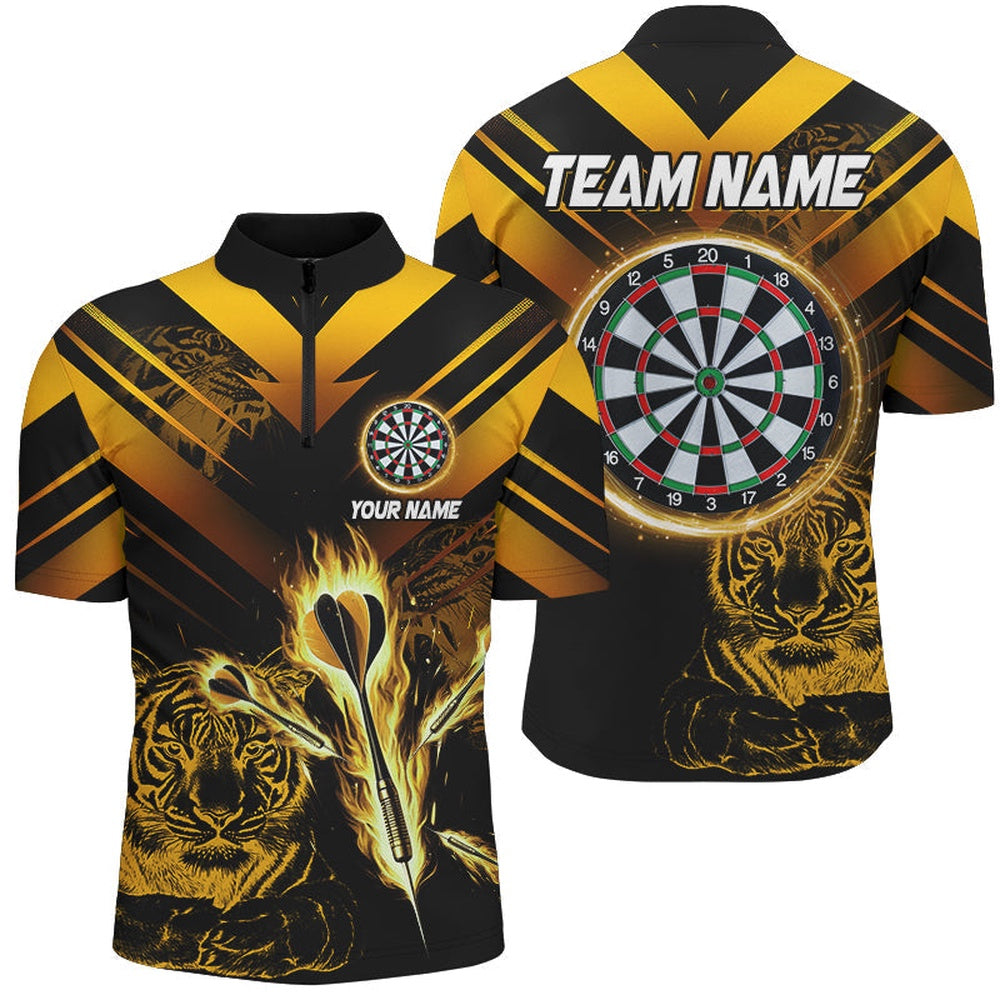 Yellow Arrow Fire Custom Tiger Darts Shirts For Men, Darts League Shirts Personalized Dart Jersey, Darts Team Jersey Shirt