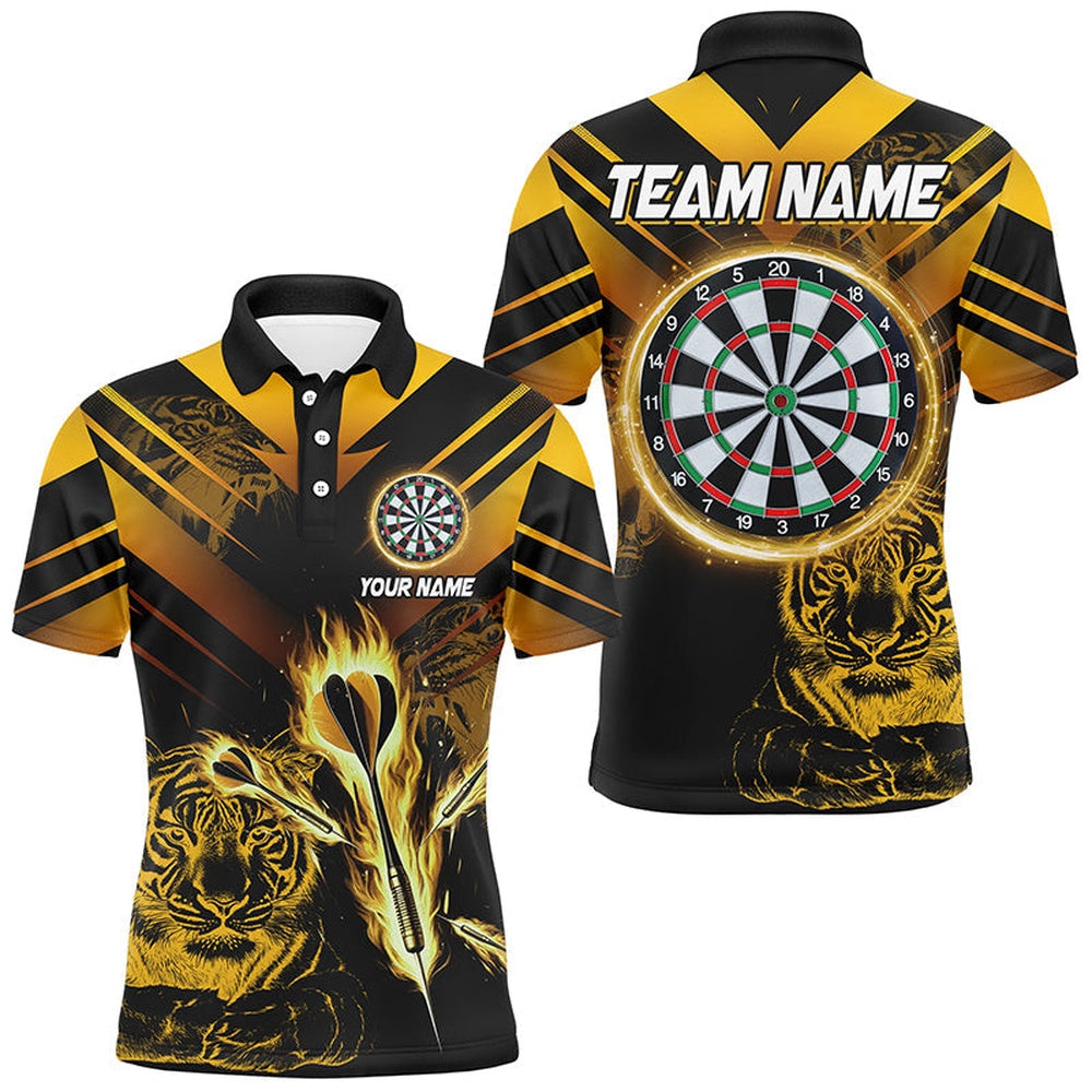 Yellow Arrow Fire Custom Tiger Darts Shirts For Men, Darts League Shirts Personalized Dart Polo, Darts Team Polo Shirt