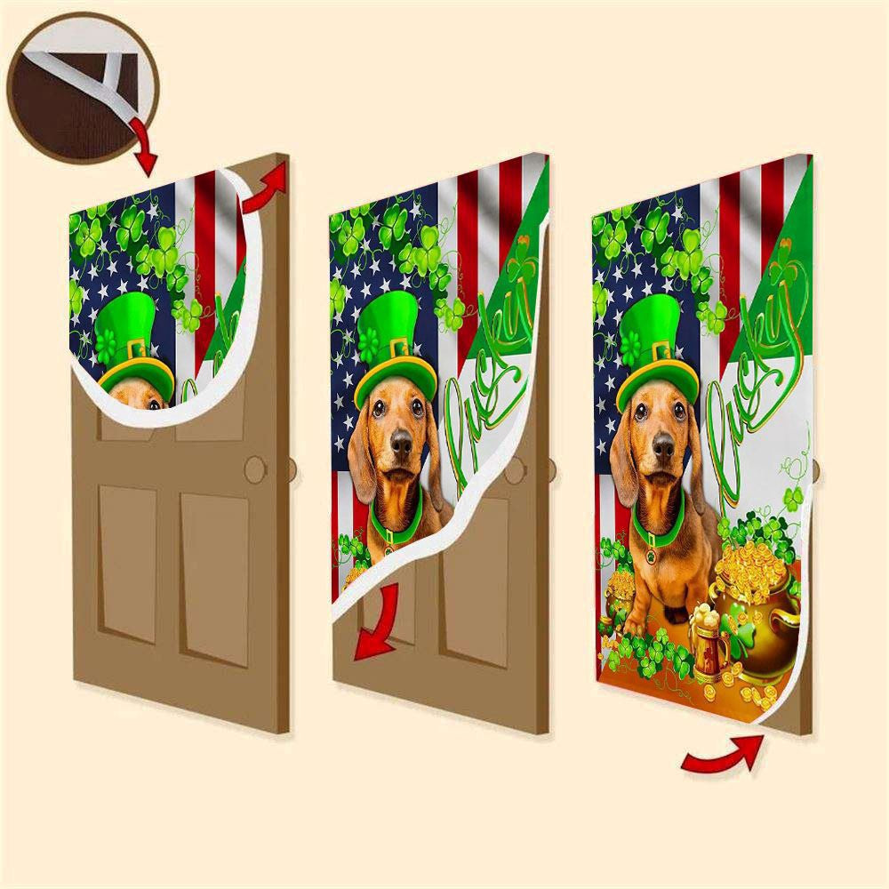 Yellow Dachshund Happy Door Cover, Patricks Day Home Door, Patrick Day Home Decor