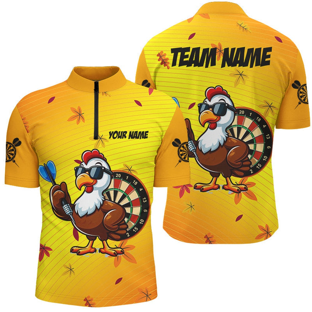 Yellow Funny Turkey Men Darts Shirts Custom Thanksgiving Shirts For Darts Lover, Darts Jersey, Darts Team Jersey Shirt