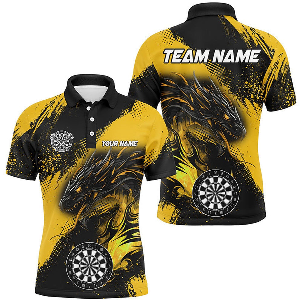 Yellow Grunge Custom Dragon Darts Polo Shirt For Men, Darts League Polo Uniform, Darts Team Polo Shirt